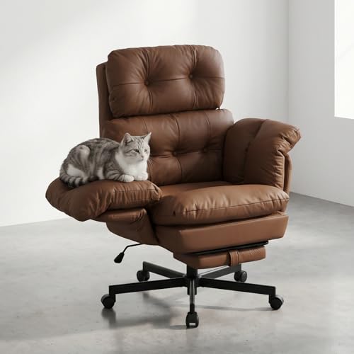 Criss Cross Office Chair with Foot Rest, Big and Tall Office Desk Chair with Flip Armrests for Pets & Cross Legged Sitting, Comfy Executive Ergonomic Reclining Computer Gaming Vanity Chair, Brown - color: Brown