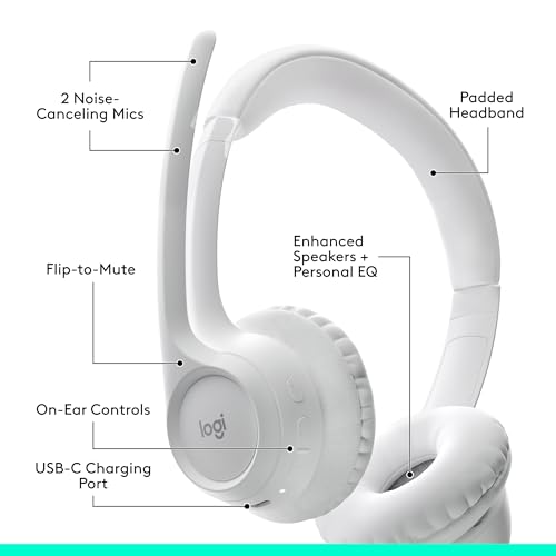 Logitech Zone 300 Wireless Bluetooth Headset with Noise-Canceling Microphone, Compatible with Windows, Mac, Chrome, Linux, iOS, iPadOS, Android – Off-White (Renewed) - color: Off White