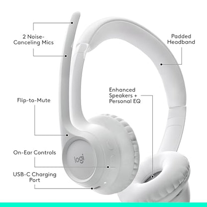 Logitech Zone 300 Wireless Bluetooth Headset with Noise-Canceling Microphone, Compatible with Windows, Mac, Chrome, Linux, iOS, iPadOS, Android – Off-White (Renewed) - color: Off White
