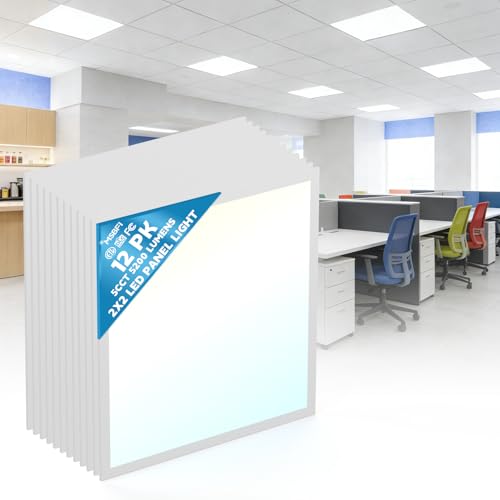 2x2 LED Flat Panel Light Drop Ceiling Office Fixture,5 CCT 3000K-6500K Adjustable & 5 Wattage Selectable, 0-10V Dimmable, 2X2 LED Flush Mount Ceiling Light,ETL Listed 12 Pack - size: 2x2FT-12Pack