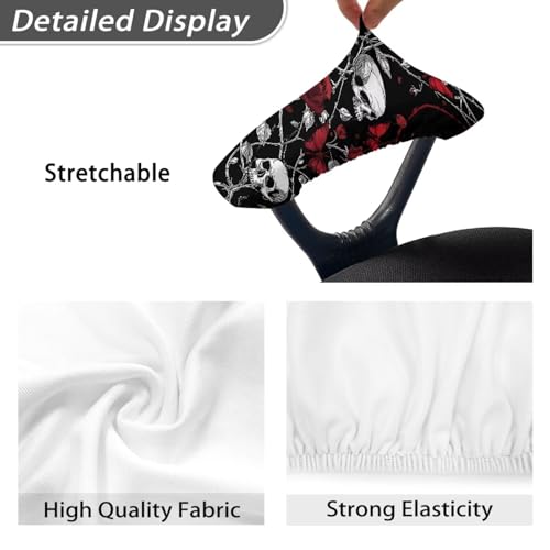 2 Pieces Office Chair Armrest Slipcovers Covers Skull Rose Butterfly Print Desk Chair Arm Covers with Elastic Edge, Home Decorations, Black - color: Black - Skull Rose Butterfly