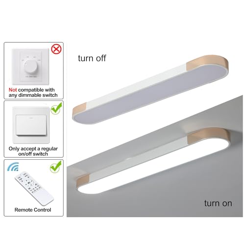 Qcyuui Modern LED Ceiling Light,39.4 Inch Dimmable LED Flush Mount Ceiling Lights,White and Gold Long Ceiling Light Fixture for Office Bedroom Kitchen Hallway (48W/3000-6500K) - color: White and Gold/Dimm/48W/39.4IN/3000-6500K, size: 39.4in