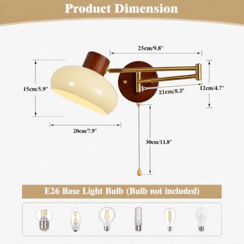 KCO Lighting Mid Century Brass Gold Swing Arm Wall Sconce Light Pull Chain - color: 20cm Yellow