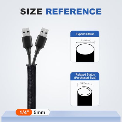 1/4" Cable Management Loom Wrap Sleeve Cord Wire Hider Organizer Covers - size: 1/4"-8ft