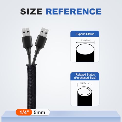 1/4" Cable Management Loom Wrap Sleeve Cord Wire Hider Organizer Covers - size: 1/4"-16ft