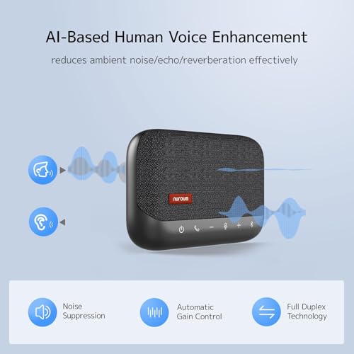 NUROUM A15 Conference Speaker and Microphone, Portable Bluetooth Wireless Speakerphone, 360° Noise Cancelling Voice Pickup, Daisy Chian for Calls/Computer/PC/Laptop via Bluetooth/Dongle/USB-A/C Grey - style: A15-Grey