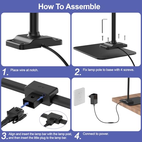 24W Led Desk Lamps with Base for Office Home, 31.5-in Double Head, Black - color: Base-Black