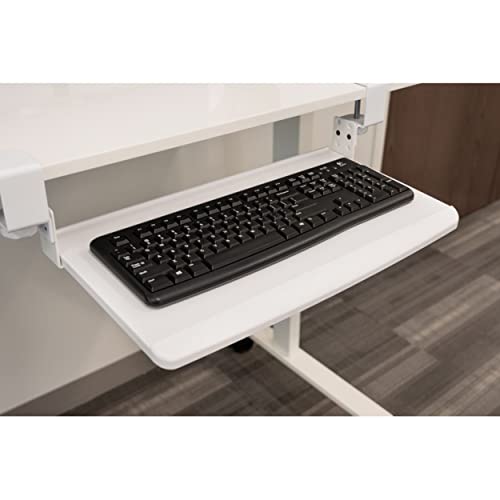 Stand Up Desk Store Compact Clamp-On Retractable Adjustable Keyboard Tray/Under Desk Keyboard Tray | Increase Comfort and Usable Desk Space | for Desks Up to 1.5" (24.5" x 11.5") (White) (Small) - size: Small
