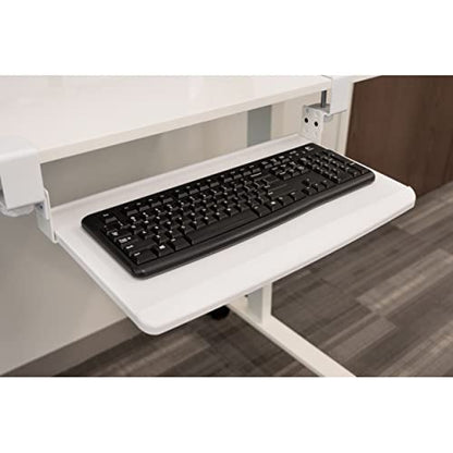 Stand Up Desk Store Compact Clamp-On Retractable Adjustable Keyboard Tray/Under Desk Keyboard Tray | Increase Comfort and Usable Desk Space | for Desks Up to 1.5" (24.5" x 11.5") (White) (Small) - size: Small