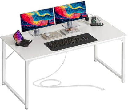 PRAISUN 47 X 24 Inch Deeper Desk with Power Outlets - color: White, size: 47.2*23.6 inch
