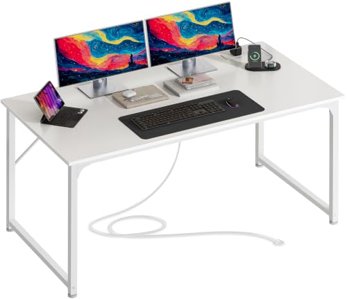 PRAISUN 47 X 24 Inch Deeper Desk with Power Outlets - color: White, size: 47.2*23.6 inch