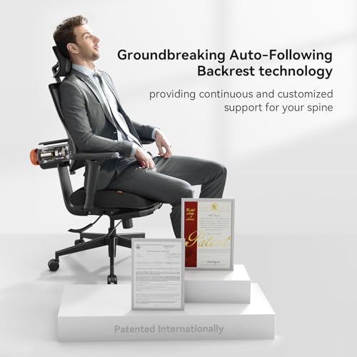 Ergonomic Office Chair-Home Office Desk Chair with Footrest, Auto-Following Backrest & Headrest, 4D Armrests, 96°-136° Recline (Black, 2D Headrest) - color: Black, size: 2D Headrest