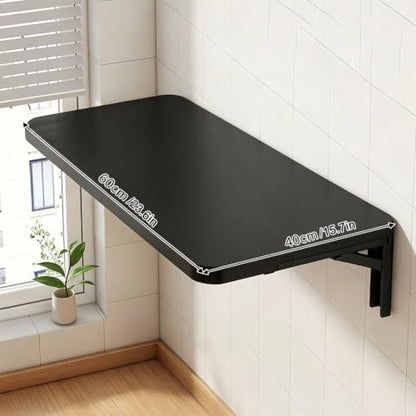 Wall Mounted Folding Table, 24 in Fold Down Floating Desk for Small Space - color: Black, size: 24 in