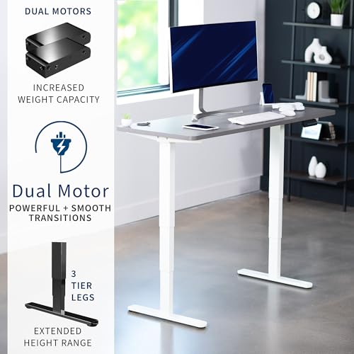 VIVO Dark Gray 60 x 24 in Standing Desk, DESK-KIT-2W6G - color: Dark Gray Top / White Frame, size: 60 x 24