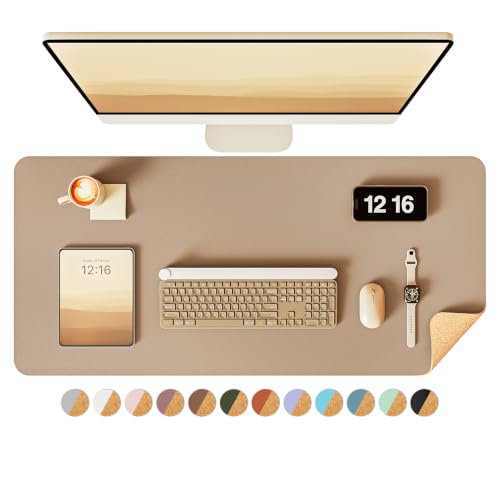 YSAGi Double-Sided Desk Pad, 35.4"x17"Leather Desk Mat, Eco Cork Desk Pad Protector,Large Mouse Pad,Waterproof Desk Blotter for Office/Home(Apricot) - color: Apricot+cork, size: 35.4" x 17"