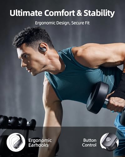 Wireless Earbuds Bluetooth Headphones Over Ear Hooks Ear Buds with 80H Playtime, LED Power Display, Dual Mic Clear Calls, Sports Wireless Ear Buds Bluetooth Earbuds for Running Gym Workout (Black)