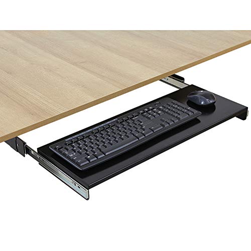BenchPro Heavy 16-Gauge Powder Painted Steel Keyboard Tray - Under-Mount, Steel Construction, Slide Out Keyboard Mouse Holder - Powder Coated 9" D x 24" W - Black - style: Metal Black 24"