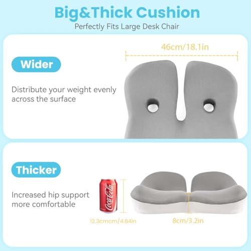 Seat Cushion, Memory Foam for Sit Bone and Back Pain Relief - color: Gray