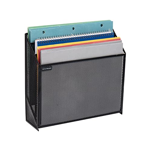 Mind Reader Vertical File Storage, Desktop Organizer, Wall Mount, Office, Metal Mesh, Black - color: Black, size: 12.5"L x 3.75"W x 11.5"H