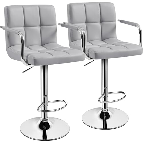 Yaheetech Bar Stools Set of 2, Adjustable Swivel with Backs, Light Gray - color: Light Grey, size: Set of 2
