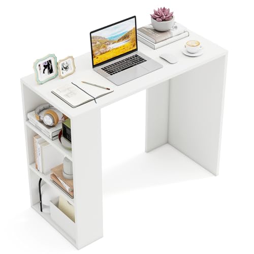 Tangkula Small Computer Desk, 36 Inch Home Office Desk with Bookshelf, Student Teen Study Writing Desk, Modern Simple Laptop Workstation, Vanity Table for Small Space (White)