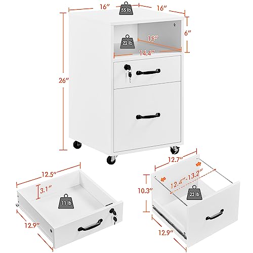 Topeakmart 2-Drawer File Cabinet with Lockable Wheels, White