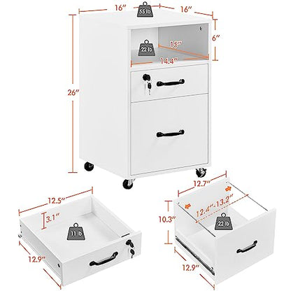 Topeakmart 2-Drawer File Cabinet with Lockable Wheels, White