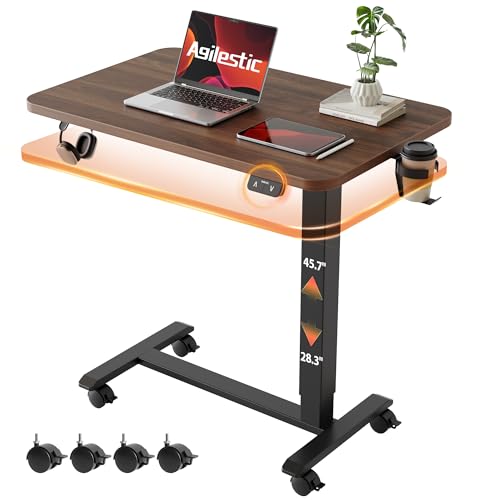 Agilestic 26*16 Inch Height Adjustable Electric Standing Desk, Dark Walnut | Sit Stand Up Computer Desk, with Wheels, Memory Presets, Stable Steel Frame, 88 lbs, Home Office, Studying - color: Dark Walnut, size: 26 x 16Inch