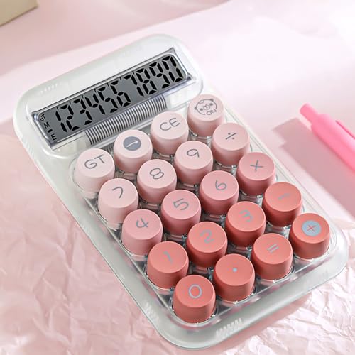 Mechanical Switch Calculator with 10 Digits Large LCD Display, Cute Basic Calculator with Big Button Anti-Slip Pad, Transparent Body, for Home Business School Office Desk - Red