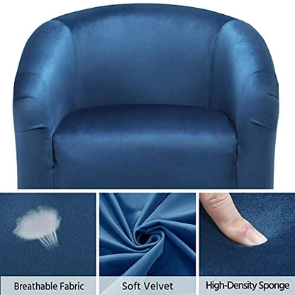 Yaheetech Velvet Accent Chairs, Compact Furry Barrel Chairs with a Curved Silhouette for Small Spaces, Living Room, Bedroom, Pagoda Blue - color: Pagoda Blue (Velvet), style: without Ottoman