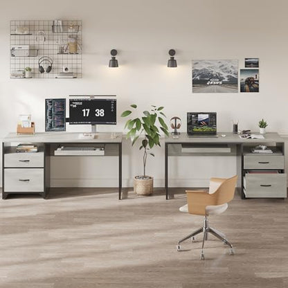 Bestier Office Desk with Drawers, 55 inch Industrial Computer Desk with Storage, Wood Teacher Desk with Keyboard Tray & File Drawer for Home Office, Wash White - color: Wash White