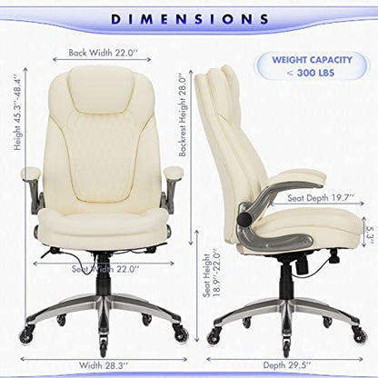 COLAMY Ergonomic Office Chair, Set of 2 Boxes, High Back Leather Desk Chair with Flip-up Arms, Adjustable Height & Rocking Function, Silent Wheels, Ivory Executive Computer Chair, 300lbs Capacity - color: Iovry White, size: set of 2