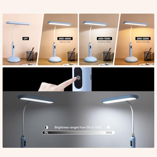 VAVOFO Wireless LED Desk Lamp 6778B - Touch Control, 2700-7000K Adjustable Color Temperature, 700 Lumens, 360° Gooseneck, USB-C Charging, 2.5 Hours Wireless Use, Eye-Caring Light (Blue) - color: Blue