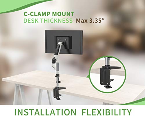 SHOPPINGALL Fully Adjustable Dual Gas Spring LCD Monitor Arm Desk Mount Stand with 1 Swing Arm for One 15"-32" Monitor, Desk Clamp and Grommet Mounting Options in The Box - SA-GM112D (White)