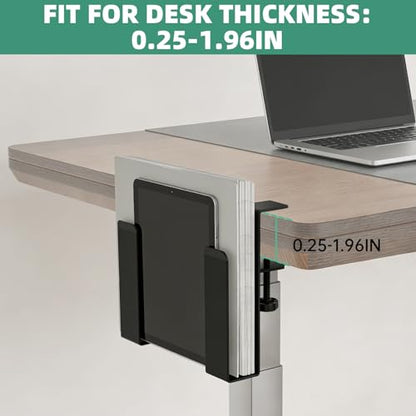 Adjustable Side Laptop Mount, No Drill Desk Storage Organizer, Metal Hanging Notebooks Holder, Punch-Free Clamp for MacBook Pro, Documents with Anti-Scratch Silicone