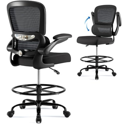 TRALT Drafting Chair - Tall Office Chair with Lumbar Support for High Desk - color: Black