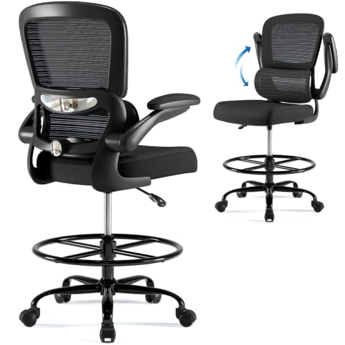 TRALT Drafting Chair - Tall Office Chair with Lumbar Support for High Desk - color: Black