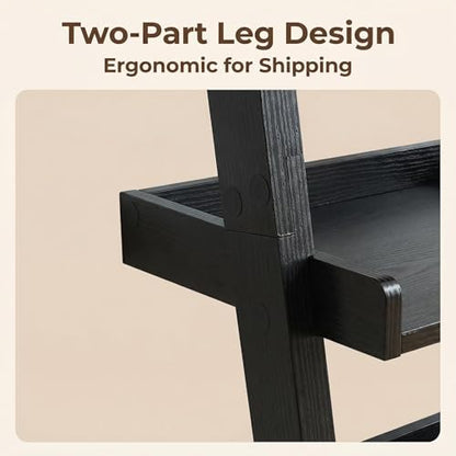 5 Tier Ladder Bookshelf, Black Leaning Bookcase for Home | Layered shelves with raised side lips help style books, plants, baskets, and decor in living rooms, bedrooms, or offices.