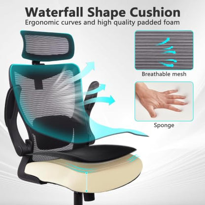 CLATINA Heavy Duty Ergonomic Mesh Office Chair 400LBS, Big and Tall Desk Chair with Adjustable Lumbar Support & Headrest, Flip Up Padded Arms, Swivel Computer Chair for Home, Conference, Black, 10 PK - size: 10 PK