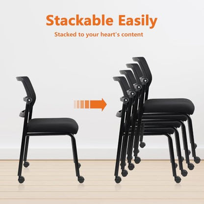 CLATINA Stacking Armless Office Guest Chair with Wheels,Stackable Mesh Waiting Room Reception Desk Chairs with Adjustable Backrest for Conference Lobby Side School, Black, 12PK - size: 12 Pack