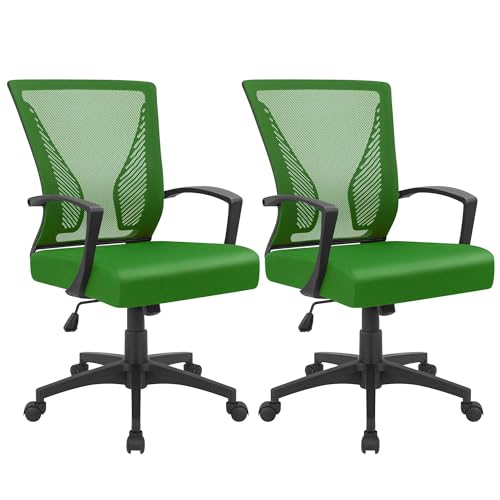 Furmax Office Chair Ergonomic Computer Desk Mesh Chair Mid Back Swivel Lumbar Support with Armrest (2, Green) - color: Green