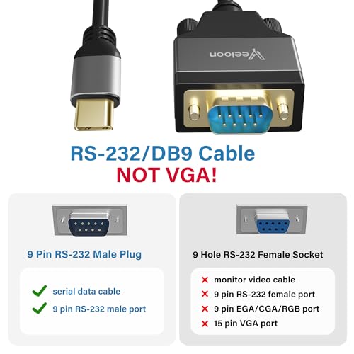 USB C to Serial Adapter (FTDI Chipset), 15 FT USB C to RS232 Male DB9 Pin Converter Serial Cable with Cable Ties for Windows 11, 10, 8.1, 8, 7, Vista, XP, 2000, Linux and Mac OS X, macOS - size: 15FT, style: USB C to DB9Pin Male