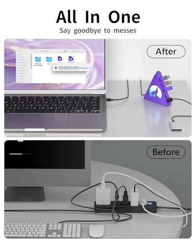 Deep Purple 7-Port USB 3.0 Hub, RGB Vertical Gaming USB Hub Tower with 5Gbps Data Transfer, 2FT Cable - USB Hub Splitter for PC, MacBook, Laptop, PS5, Flash Drives - color: Deep purple