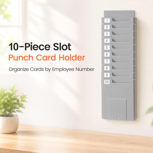 10-Slot Time Card Holder, Wall-Mounted, Retractable and Expandable Plastic Punch Card Rack, Compatible with Time Clock and Attendance Machine for Office