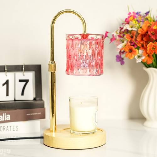 HAIDOLIANG Pink Candle Warmer Lamp with Timer and Dimmable | Height Adjustable,Glass Electric Wax Warmer with 2 Bulbs for Women Mom Gifts, Home Decor for Scented Jar Candles - color: Pink