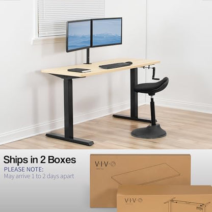 VIVO Manual Height Adjustable 60 x 24 inch Stand Up Desk, Light Wood Solid One-Piece Table Top, Black Frame, Standing Workstation with Foldable Handle, DESK-KIT-MB6C | Manual, Holds 110 lbs, Sit Stand, Height Adjustable, Solid One-Piece Table Top, Home Of
