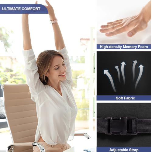 BYMECOST Lumbar Support Pillow for Car, Memory Foam Car Back Cushion - color: Black Brushed Fleece