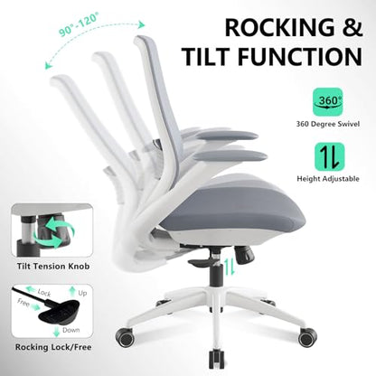 Ergonomic Office Chair, High Back Mesh Desk Chair with Lumbar, Grey | 360° Swivel & Slide-Adjustable Arms, Tilt Lock & Recline, Breathable Task Chair for Home Office, Gaming & Desk Work, 300LBS