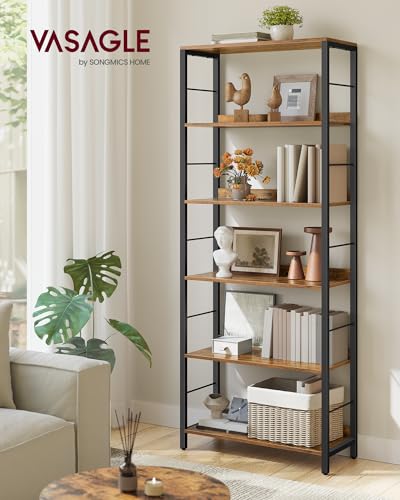 VASAGLE 6-Tier Bookshelf, Bookcase with Shelves, Storage Shelf, Living Room - color: Rustic Brown + Ink Black, size: 6 Tiers (11.8"D x 26"W), style: With Back Panels