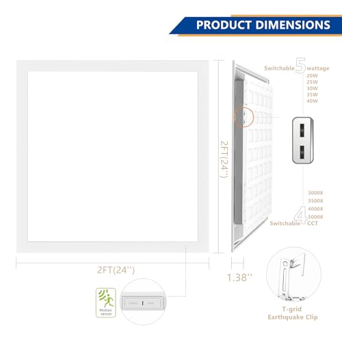 2x2 LED Panel Light 2Pack,Up to 6000 Lumens,AC120-277V | 5Power Options (20–40W),4CCT Choices (3000–5000K),0-10V Dimmable,ETL&DLC for Office Commercial Drop Ceiling - size: 2x2-2Pack